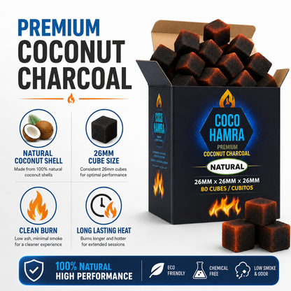 Coco Hamra Coconut Hookah Charcoal 26mm Cubes – 80 Natural Coals