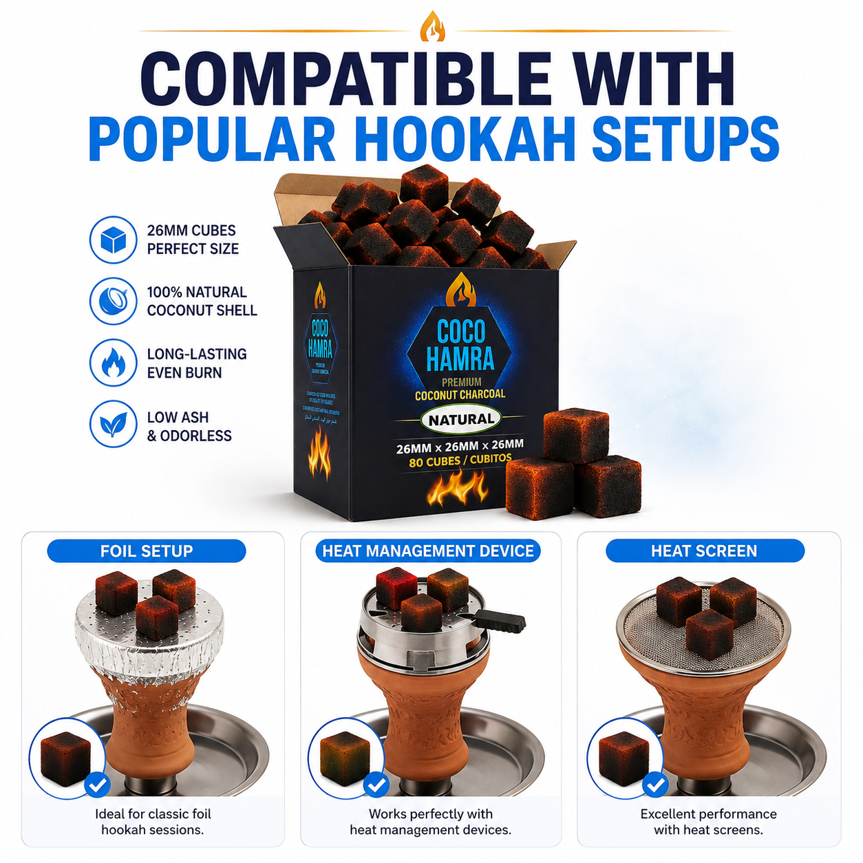 Coco Hamra Coconut Hookah Charcoal 26mm Cubes – 80 Natural Coals