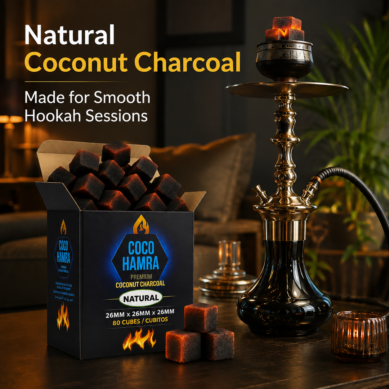 Coco Hamra Coconut Hookah Charcoal 26mm Cubes – 80 Natural Coals