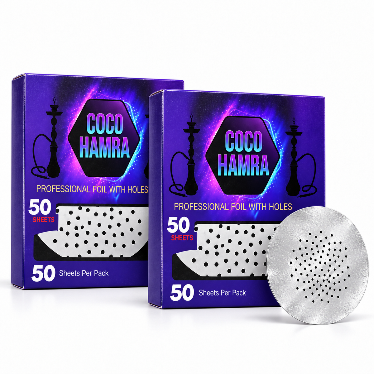 Two Coco Hamra 50-sheet hookah foil packs, 100 sheets total