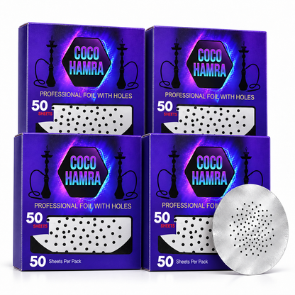 Four Coco Hamra 50-sheet hookah foil packs, 200 sheets total