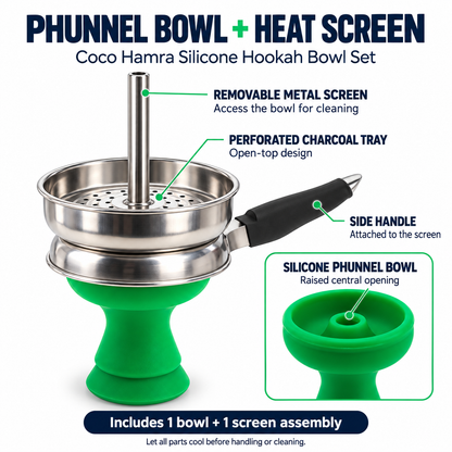 Coco Hamra phunnel bowl and heat screen features, including raised central opening, perforated tray and side handle