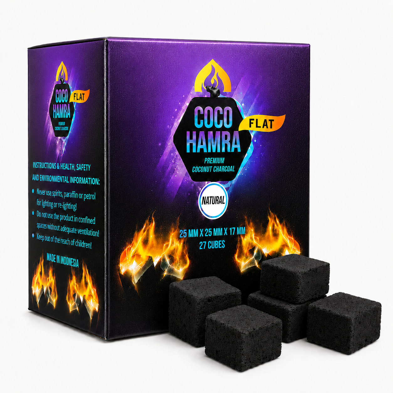 Coconut Charcoal Flat cubes 25mm 27 Count
