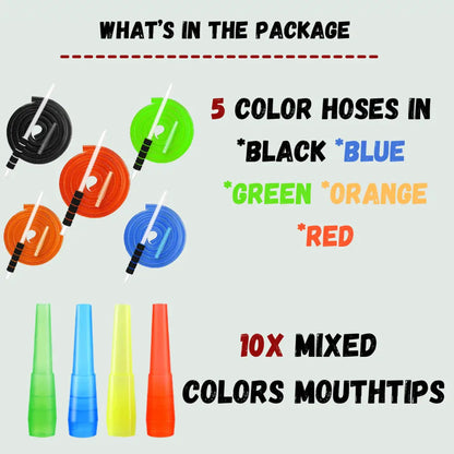 5Pcs Disposable Hose Glass Mouthpiece + 10 Mouth Tips