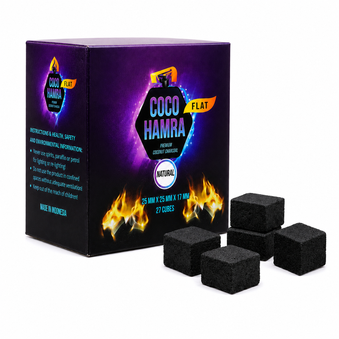 Coconut Charcoal Flat cubes 25mm 27 Count