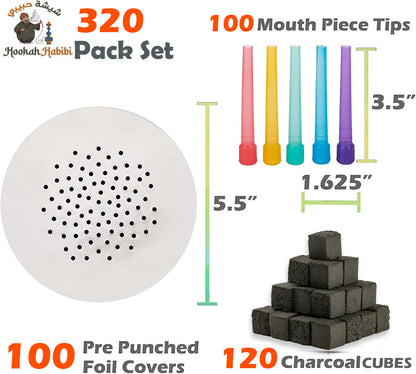 Coco Nara Hookah Charcoal Cubes Hookah Foils Mouth tips combo pack