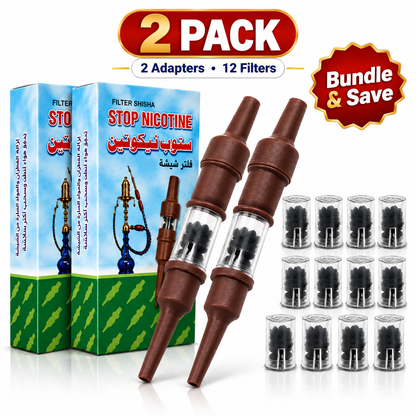 Egyptian hookah filter tar reducer 2 pack with 2 adapters and 12 replacement filters.