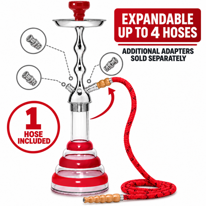MYA Acrylic hookah includes one hose and supports up to four hoses with additional adapters