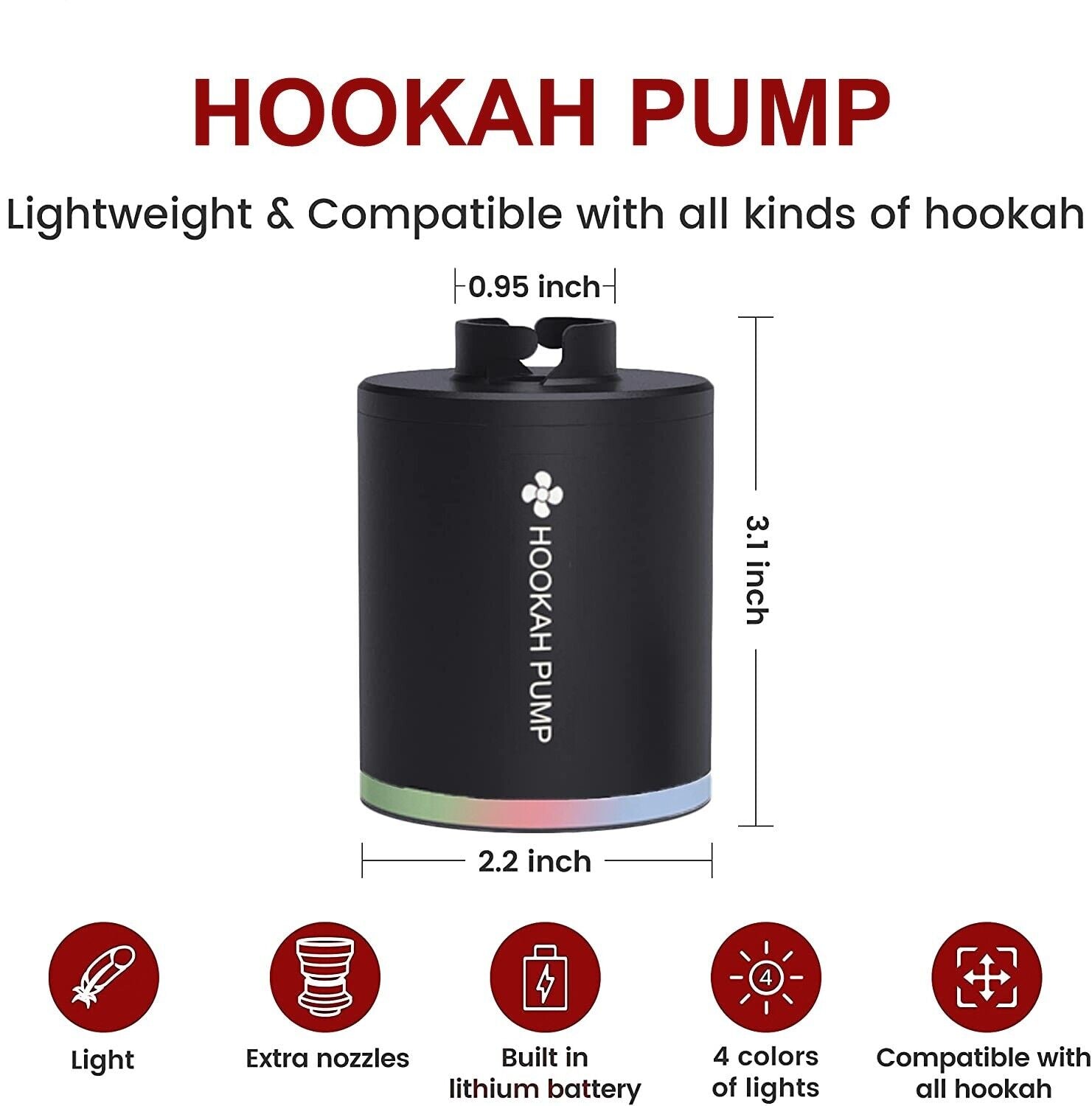 DUD Electric Mini Portable Hookah Pump LED Rechargeable
