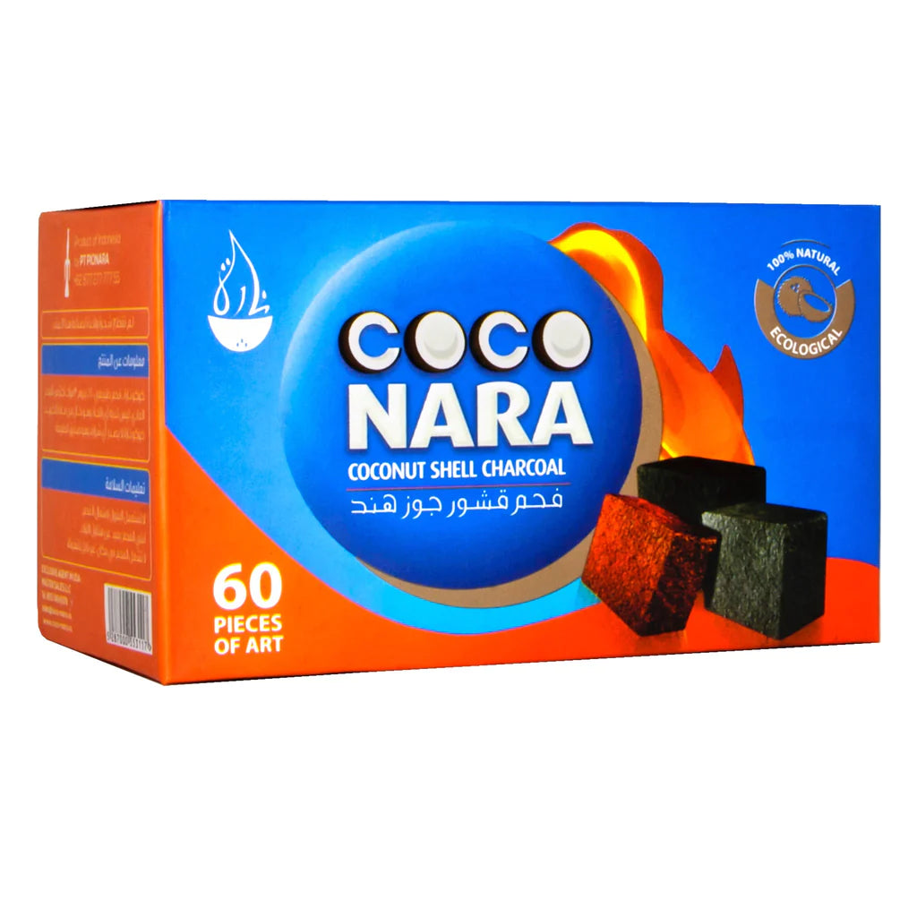Coco Nara natural coconut hookah charcoal flat cubes, 60-piece package