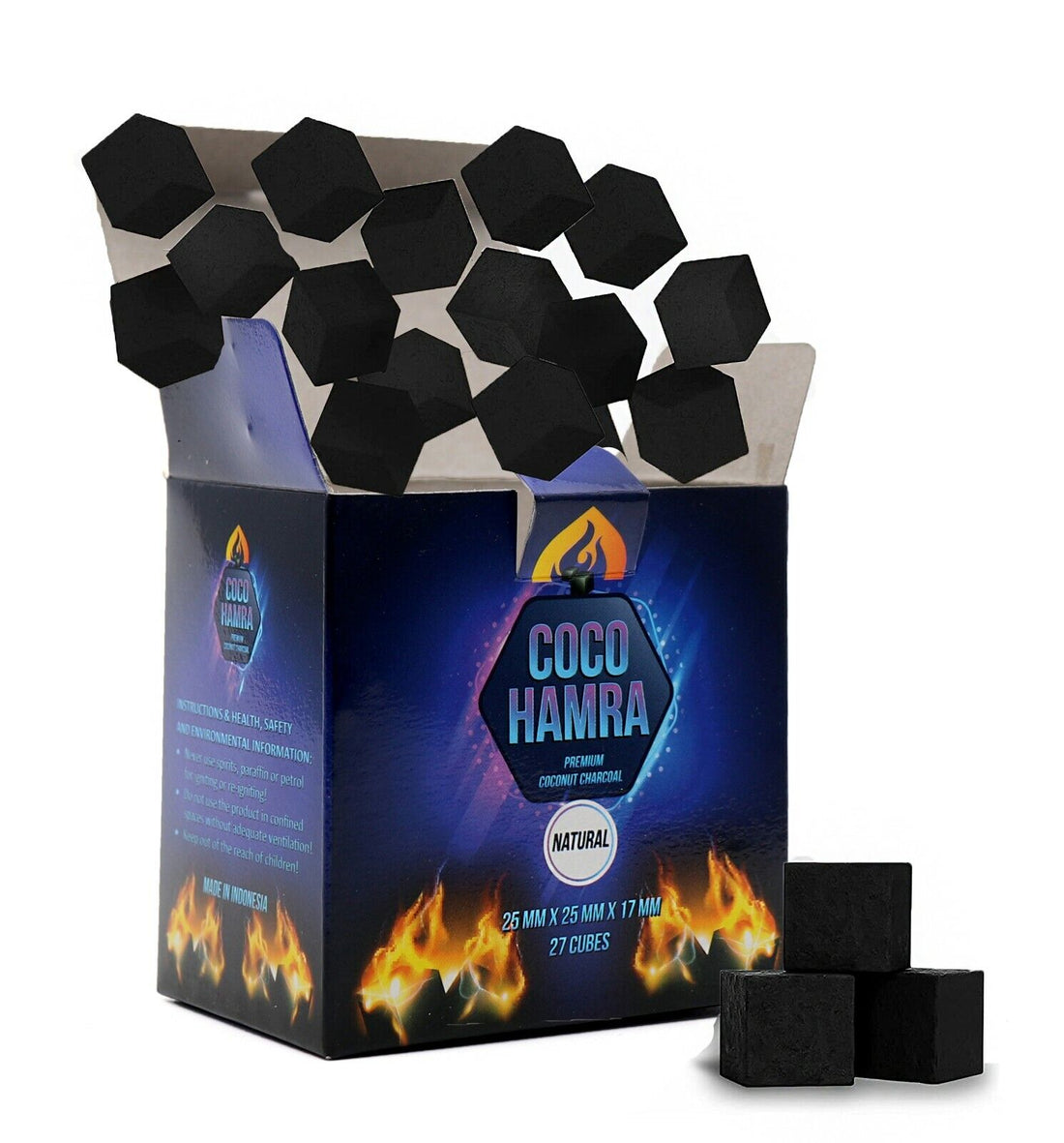 Coconut Charcoal Flat cubes 25mm 27 Count